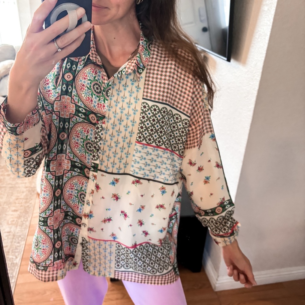 JOHNNY WAS Kimo Iris Button Down Silk Blouse S